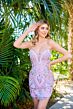 Primavera Couture 4243 Plunging Neckline Lace-Up Back Dress