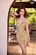 Primavera Couture 4464 Front Slit Floral Sequin Dress