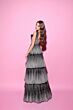 Tarik Ediz 54073 Elodie V-Neck Sheer Sides Tiered A-Line Evening Dress