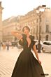 Tarik Ediz 98509 Caprice Ruffle Straps Plunging Neck Dress