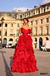 Tarik Ediz 98527 Frances Ruffle Skirt Portrait Neckline Dress