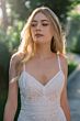 Locket 15132 Keys Spaghetti Straps Striped Lace Trumpet Wedding Gown