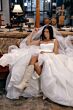 Locket 16228 Lilith Flounce Skirt Chapel Train Organza Wedding Gown