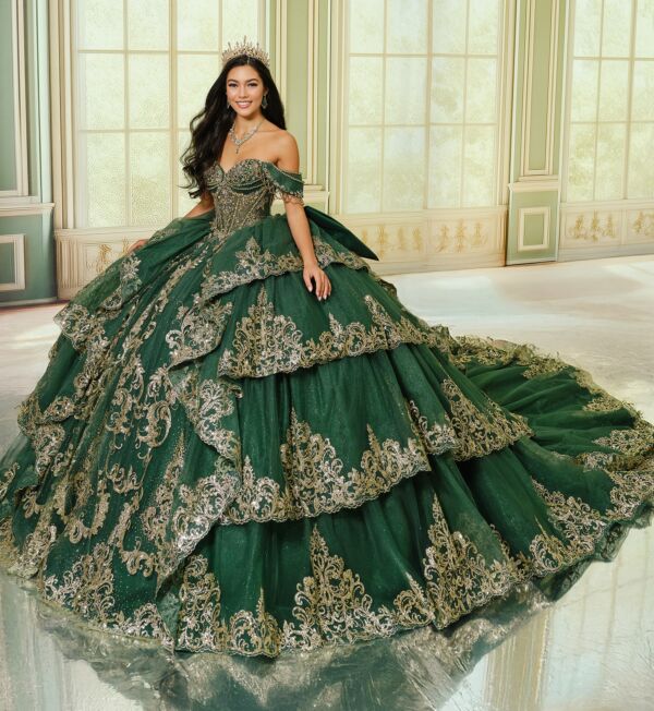 Princesa by Ariana Vara PR30205 Tiered Skirt Back Bow Quinceanera Gown