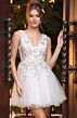 Jovani K52183 Floral Embroidery Off White Tulle Dress
