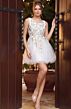Jovani K52183 Floral Embroidery Off White Tulle Dress