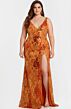 Jovani 40757 High Slit Floral Sequin V-Neck Dress