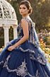 Jovani Q48438 Plunging Neck Layered Skirt Quinceanera Dress