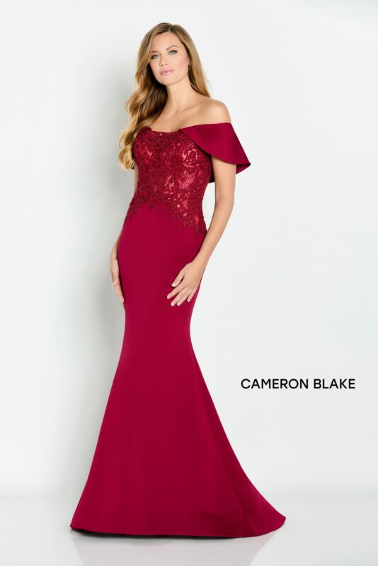 Cameron Blake CB147 Reverse Collar Embroidered Bodice Dress