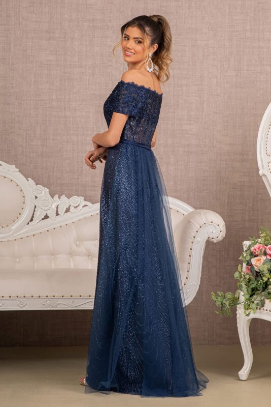 Elizabeth K GL2942 Scalloped Off-The-Shoulder A-Line Dress