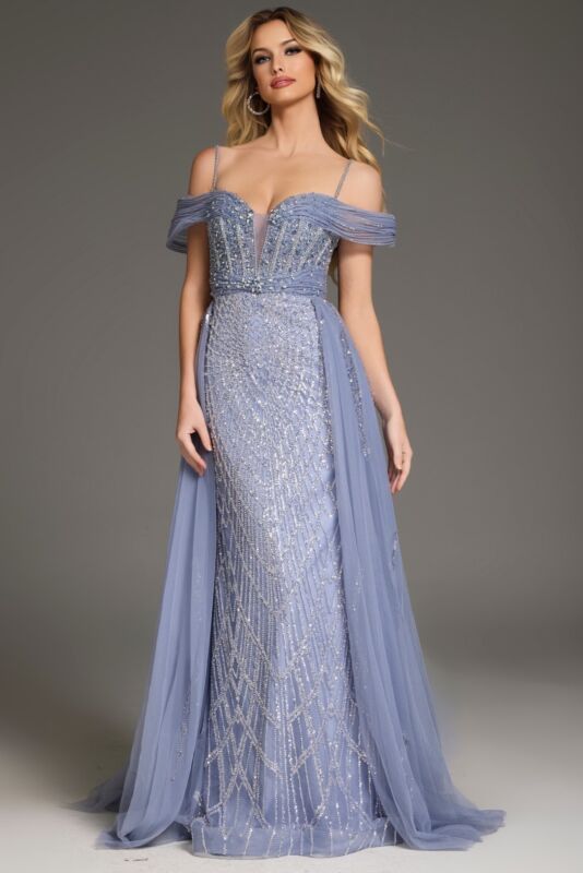 Jovani 44845 Long Overskirt Off The Shoulder Corset Dress