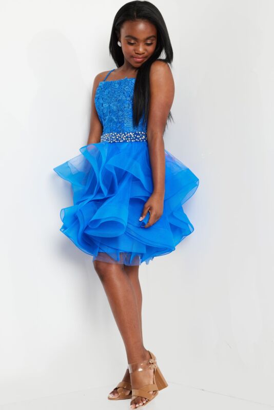 Jovani K23518 Spaghetti Strap Ruffle Skirt Dress