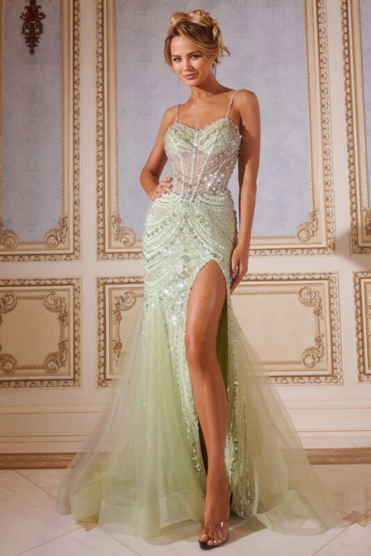 Jovani 43189 Godet Skirt Sheer Corset Embellished Dress