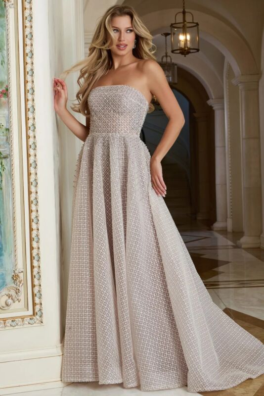 Jovani 45788 Flowy Skirt Strapless Textured Dress