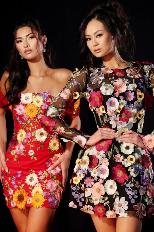 Jovani 45862 Off-The-Shoulder Floral Embroidered Dress