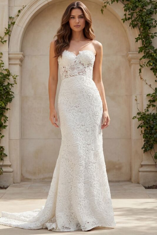 Jovani JB39733 Strapless Sweetheart Lace Wedding Dress