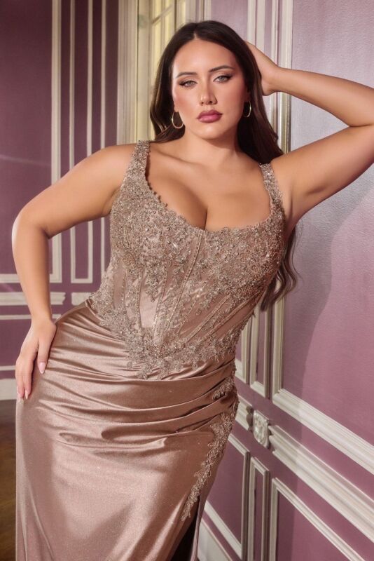 LaDivine CC475C Scoop Neckline Lace-Up Plus Size Dress