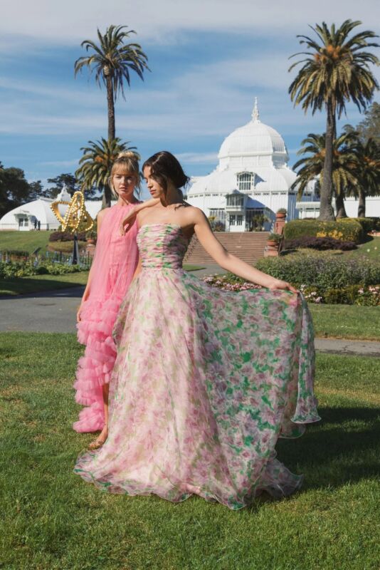 Mac Duggal 30783 Floral Chiffon Strapless A-Line Prom Dress
