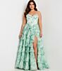 Jovani 48772 Tiered Ruffle Skirt Peek-A-Boo Neckline Dress