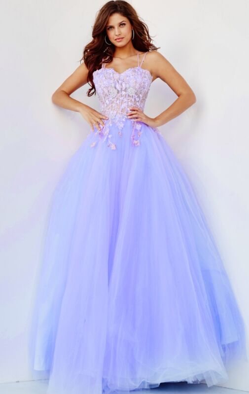 Jovani 06207 Floral Bodice Lace-Up Back Dress