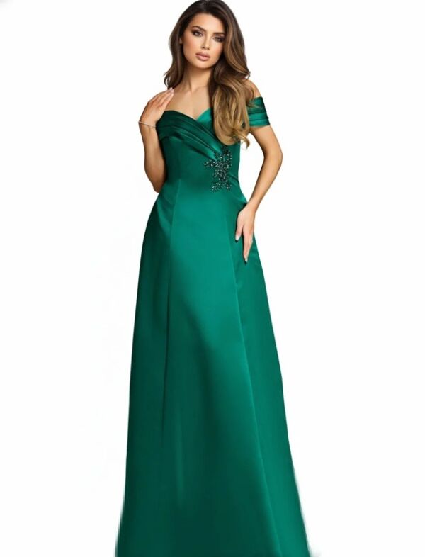 Jovani 43808 A-Line Satin Pleated Off-The-Shoulder Dress