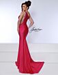 Johnathan Kayne 3002 Mismatched Straps High Slit Dress