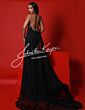 Joshua McKinley 2954 Deep V-Neckline Off-Center Slit Open Back Dress