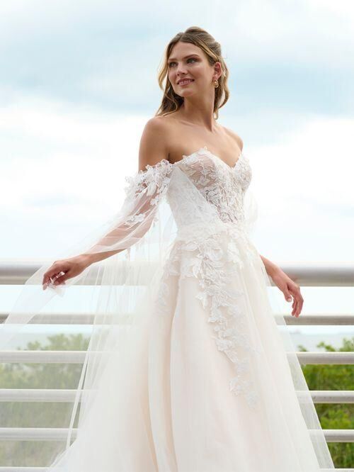 Adrianna Papell 31277 Removable Sleeve Illusion Bridal Gown