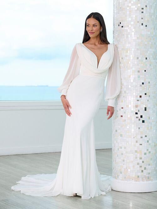Adrianna Papell 31285 Cowl Back Bishop Sleeve Bridal Gown