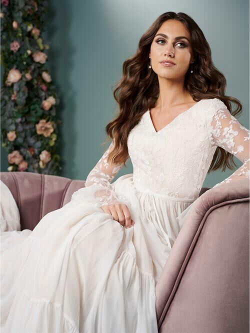 Christina Wu 28183 Ruffle Cuff A-Line Bridal Gown For Modest Weddings 