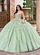 Rachel Allan RQ3135 Plunging Neck Removable Cape Quince Gown