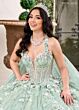 Rachel Allan RQ3135 Plunging Neck Removable Cape Quince Gown
