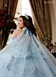 Rachel Allan RQ1196 Sheer Cape Back Bow Quince Gown