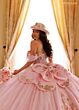 Rachel Allan RQ1196 Sheer Cape Back Bow Quince Gown