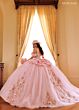 Rachel Allan RQ1196 Sheer Cape Back Bow Quince Gown