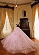 Rachel Allan RQ1196 Sheer Cape Back Bow Quince Gown