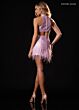 Rachel Allan 40747 Feather Hem Plunging Neck Glitter Dress