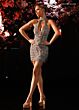 Rachel Allan 40785 Fringe Skirt Plunging Halter Neckline Dress