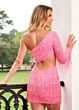 Rachel Allan 40219 Fringe Sequin One Sleeve Dress