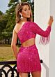 Rachel Allan 40219 Fringe Sequin One Sleeve Dress