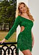 Rachel Allan 40219 Fringe Sequin One Sleeve Dress