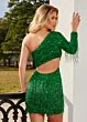 Rachel Allan 40219 Fringe Sequin One Sleeve Dress
