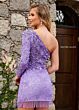Rachel Allan 40244 Fringe Hem One Sleeve Dress