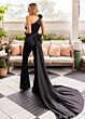 Rachel Allan 50387 One Shoulder Side Train Jumpsuit
