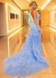 Rachel Allan 50339 Ruffle Skirt Plunging Halter Dress