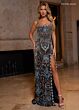 Rachel Allan 70002 Scallop Scoop Neck High Slit Dress