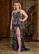 Rachel Allan 70002 Scallop Scoop Neck High Slit Dress