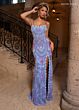 Rachel Allan 70002 Scallop Scoop Neck High Slit Dress