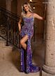 Rachel Allan 70002 Scallop Scoop Neck High Slit Dress