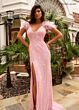 Rachel Allan 70295 Off-The-Shoulder Feather Strap Halter Neck Dress